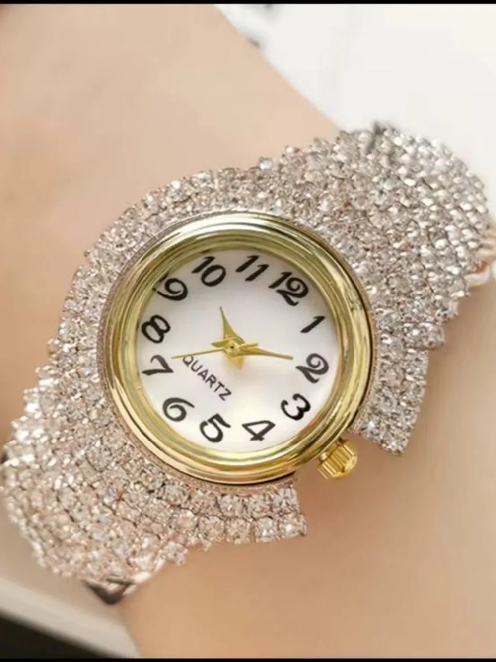Anthropologie Gold Crystal Pavé Bracelet Watch
